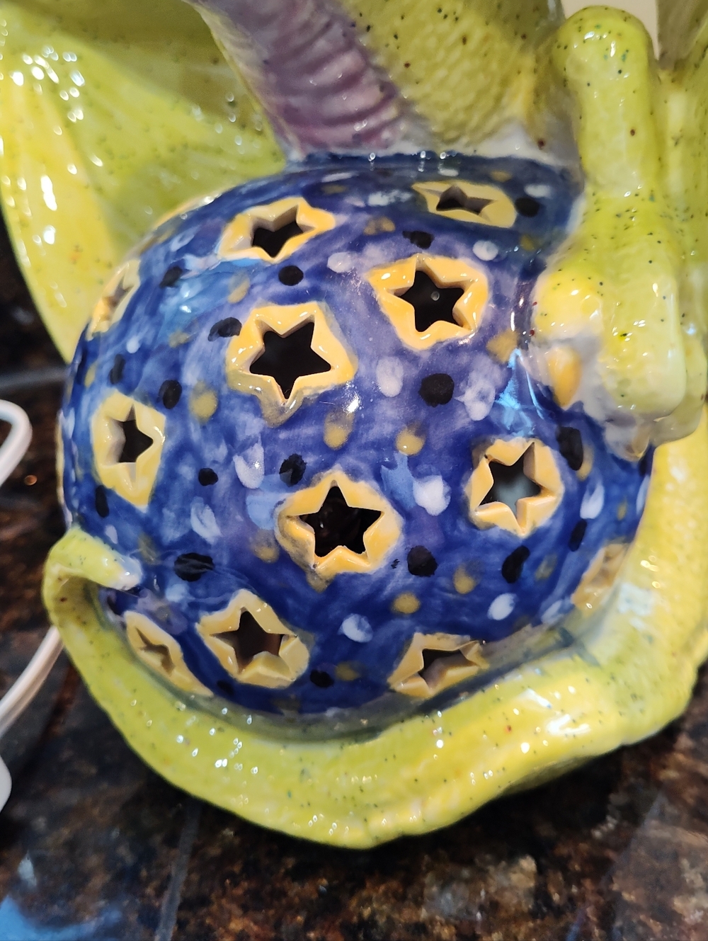 Dragon Globe Ceramic Night Light/Lantern- 9.5"H x 8.5"W, Yellow/Blue, Fine Art - Picture 3 of 12